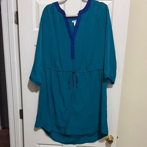 Teal Women's Dress with Blue Trim